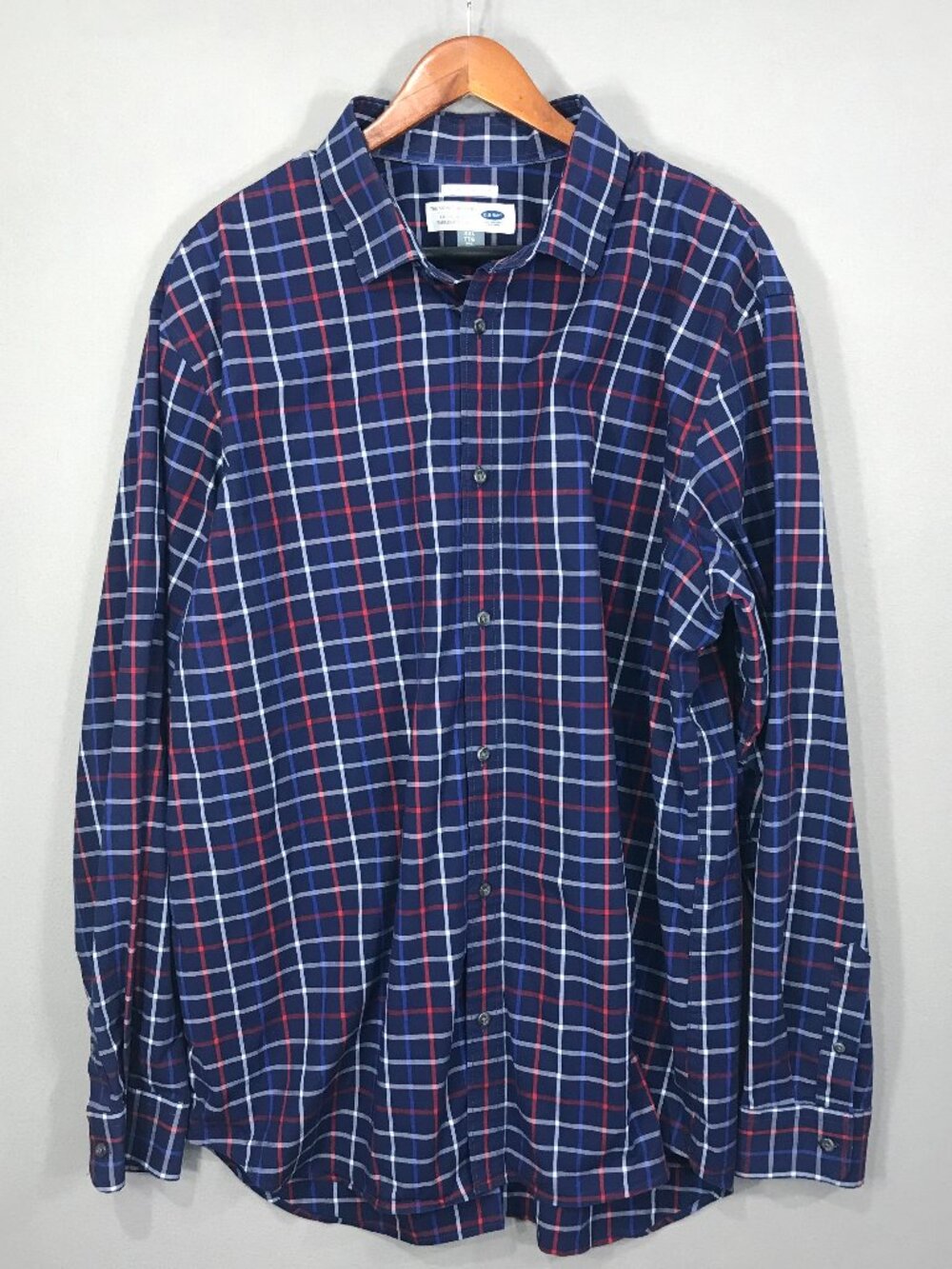 Old Navy Signature Shirt Men's 2XL Tall Blue Plaid Button Down LS Regular Fit VG